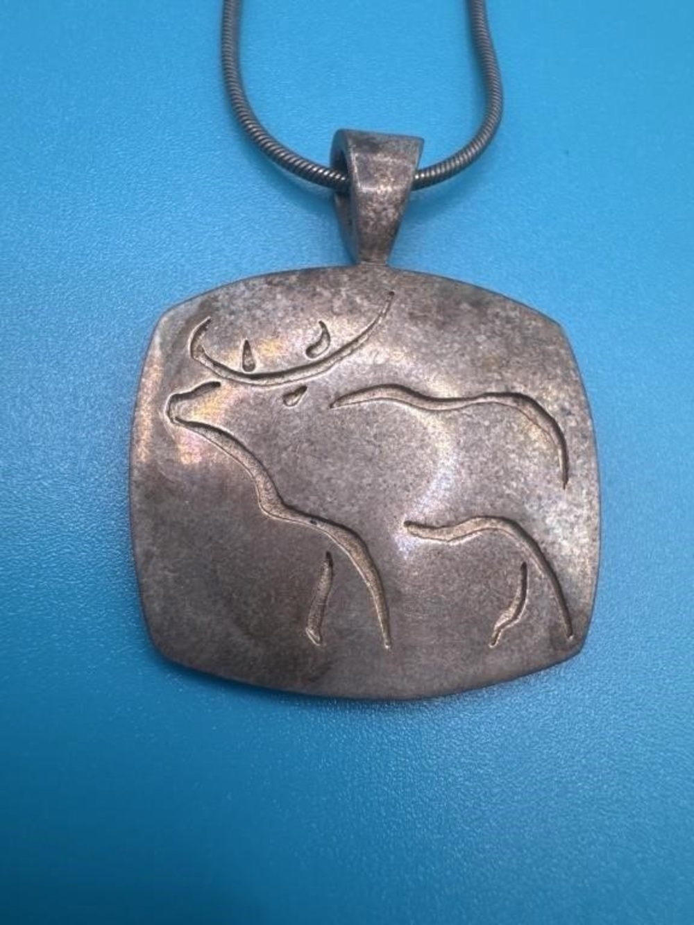 Vintage Sterling Silver Caribou Pendant Necklace & Earrings Set 925